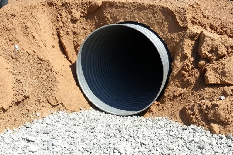 Installed drainage culvert under a driveway